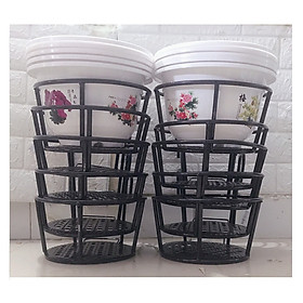Combo 10 Giỏ Sắt Treo Chậu Hoa Ban Công Hình Tròn - Màu Cà Phê +10 Châu Nhựa BỐN MÙA Hình Tròn Màu Trắng Kích Thước A250x170
