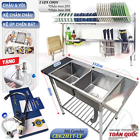 Mua COMBO Chậu Rửa Bát 2 Hộc Có Chân Kèm Kệ Úp Chén Đa Năng - Gồm chậu  kệ úp chén  vòi lạnh Luxta  tặng rổ rút  vòi hút xà bông