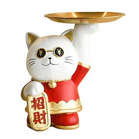 Serving Tray Figurine Sculpture Jewelry Storage Cookie Resin Cat Statue