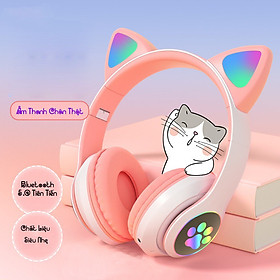 Tai nghe Bluetooth tai mèo đáng yêu có mic đàm thoại cao cấp, tai nghe mèo có đèn phát sáng cute tai nghe tai mèo thời trang, headphone Bluetooth đáng yêu có thể sử dụng khi chơi game