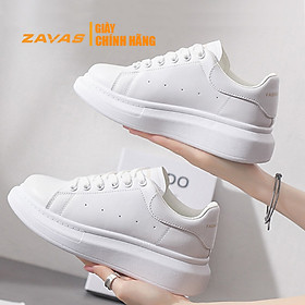 Giày thể thao nữ giày sneaker nữ màu trắng đế 3cm bằng da màu trắng hiệu ZAVAS - S387