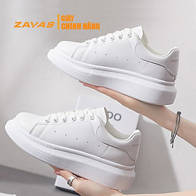 Hình ảnh Giày thể thao nữ giày sneaker nữ màu trắng đế 3cm bằng da màu trắng hiệu ZAVAS - S387