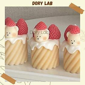 Nến Thơm Handmade Trụ Xoắn Dâu Tây Mặt Gấu Cute Không Khói - Dory Lab
