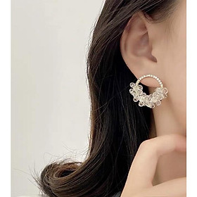 Khuyên tai bông tai nữ dự tiệc tròn đính nửa vòng đẹp Ring House