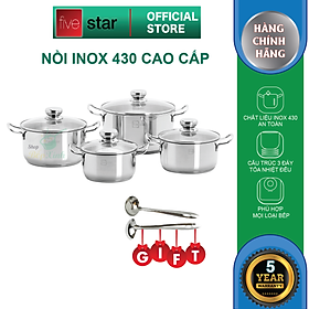 Bộ 4 Nồi Nắp Kiếng 3 Đáy FIVESTAR FS08CG  - Hàng Chính Hãng