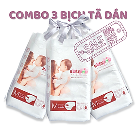 COMBO 3 BỊCH TÃ DÁN ROSE BABY NEWBORN60 S56 M52 L48