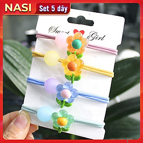 Dây buộc tóc nữ hoa nhỏ đính cườm [Set 5 dây] NASI dễ thương phong cách hàn quốc thun cột tóc nữ co giãn tốt phụ kiện tóc