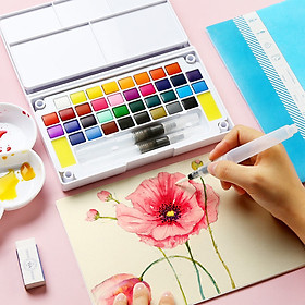 Bộ Màu Nước Solid Water Color Cao Cấp 12/18/24/36 Màu - Tặng Kèm 2 Bút Nước, 2 Mút, 1 Palette - Chuyên Dùng Cho Học Sinh, Sinh Viên, Vẽ Chuyên Nghiệp - Hàng Chính Hãng - VinBuy