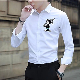 Áo sơ mi in hình họa tiết thỏ Chất sơ mi mềm mịn thoáng mát thấm hút mồ hôi tốt. Phong cách sang trọng thanh lịch