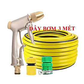 Bộ dây vòi xịt nước ️ ,tăng áp 3 lần,loại 3m,5m 206701-1 đầu đồng,cút nối nhựa vàng+ mở chai