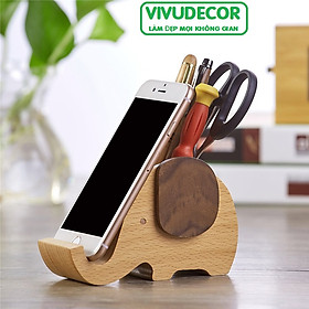 Hộp Gỗ Chú Voi Đựng Bút Viết Vivudecor Đa Năng Để Điện Thoại Và Các Vật Dụng Văn Phòng. Khắc Logo Cty Làm Quà Tặng