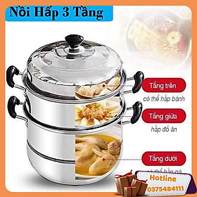 Nồi Hấp 3 Tầng Inox Cao Cấp - Nồi Hấp Cách Thuỷ Đa Năng Tiện Dụng Cho Mọi Nhà Bếp Nồi Hấp, Nồi Luộc Gà 3 Tầng Tiện Lợi - Hàng Loại 1