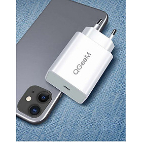 Adapter Sạc 1 Cổng USB Type-C 20W QGeeM cho iPhone 12/12 Pro Max/12 Mini, 11 Pro Max/SE/XS/XR/8, iPad Pro, Pixel 3/4/5, Galaxy S10+/S10/S9, LG-White-Hàng chính hãng
