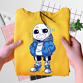 Áo khoác hoodie màu vàng chui đầu in hình Sans cực chất cho bé trai bé gái