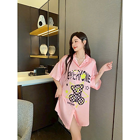Đầm Ngủ Sơmi Lụa Quảng Châu Cao Cấp Gấu Xinh Xắn