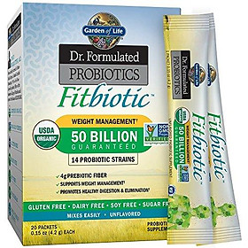 Garden of Life Dr. Formulated Probiotics Fitbiotic Weight Management Powder 50 Billion CFU & Prebiotic Fiber, Digestive Gut Health Probiotic Supplement, 20 Single Serving Packets *Packaging May Vary*