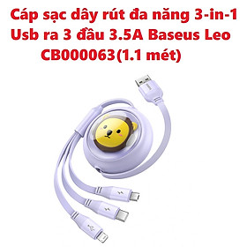 Cáp sạc dây rút đa năng 3 in 1 Usb ra 3 đầu 3.5A Baseus Leo CB000063 (1.1 mét) _ hàng chính hãng