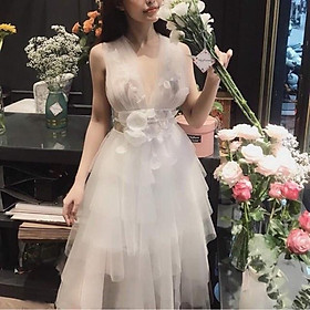 Đầm xoè xếp tầng kết hoa eo SANG TRỌNG -MS22YMM MM