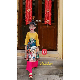 Áo dài cho bé gái hình phố cổ xưa và nay từ 10-42kg. Vải phi lụa