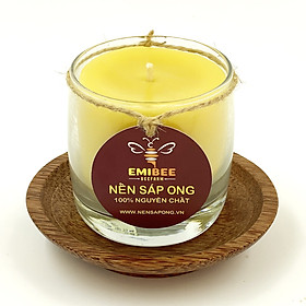 Nến Sáp Ong 48 Giờ Kèm Dĩa Gỗ Dừa 10cm : Khử Mùi Hôi Phòng Kín, Làm Sạch Không Khí, Thơm Nhẹ Mùi Mật Ong - HÀNG CHÍNH HÃNG