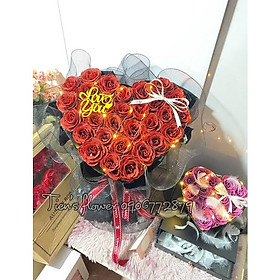 Mua Bó hoa tim nhũ kim tuyến 30 bông kèm đèn led và thiệp