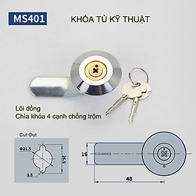 Khóa tủ kỹ thuật trong nhà MS401, lõi đồng kèm 2 chìa khóa 4 cạnh