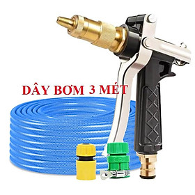 ️ Bộ dây vòi xịt nước rửa xe, tưới cây, tăng áp 3 lần, loại 3m, 5m 206236 đầu đồng,cút,nối nhựa vàng+ đai