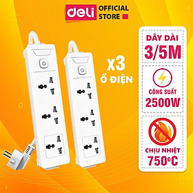 Mua Ổ Cắm Điện Đa Năng 2500W Có Công Tắc Nguồn 3/4/6 Ổ   3M/5M Dây Chống Giật Chống Cháy Chất Lượng Cao Deli - Phiên Bản Mới Nâng Cấp 2023 - Hàng Chính Hãng - ET401 - 406