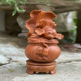 Mua Tượng Gỗ Cá Chép Đứng Hũ Tiền