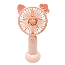 Quạt Mini Cầm Tay Cao Cấp Tiện Dụng 2 Tốc Độ Gió, Kèm Đế Tròn Để Bàn, Có Đèn Led Và Usb Cắm Sạc Hình Tai Mèo Có Nơ