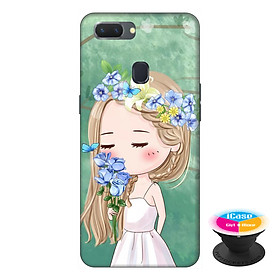 Ốp lưng điện thoại Oppo A5S hình Cô Gái và Hoa  tặng kèm giá đỡ điện thoại iCase xinh xắn - Hàng chính hãng