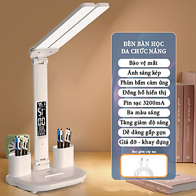 Mua Đèn bàn học bảo vệ mắt ánh sáng 3 màu có thể tăng giảm độ sáng  dung lượng pin 3200mA tích hợp đồng hồ xem giờ hiển thị nhiệt độ ngày tháng