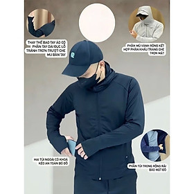 Áo Chống Nắng Nam 2 Lớp Cotton UPF50+ | Vải Kim Cương | Làm Mát | Thời Trang | Đa Dụng Size L 47-56kg MÀU ĐEN - XANH ĐEN - MÀU ĐEN: Size L