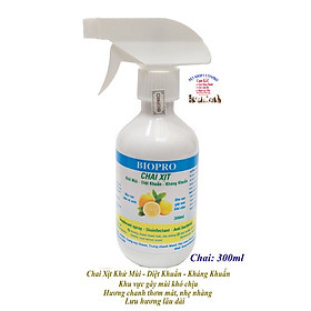 Chai xịt Biopro 300ml khử mùi diệt khuẩn kháng khuẩn Khu vực gây mùi khó chịu Khu vực nhà vệ sinh Hương chanh thơm mát