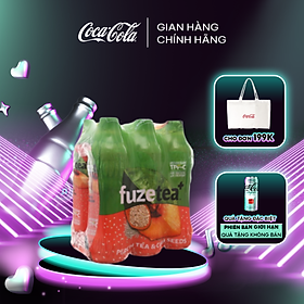 Lốc 6 chai trà đào và hạt chia Fuzetea+ 450ml/chai Sale 4.4 Coca-Cola Official Store