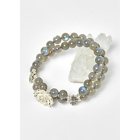 Vòng 2 line đá xà cừ xám ánh xanh phối hoa mẫu đơn bạc hạt 6mm - Ngọc Quý Gemstones