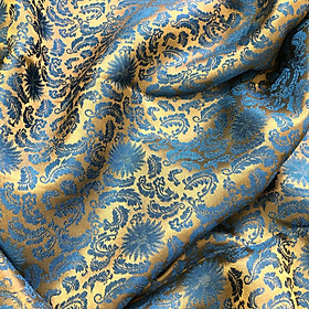 Vải Lụa Tơ Tằm hoa cúc xaoys màu vàng đồng, mềm#mượt#mịn, dệt thủ công, khổ vải 90cm