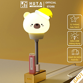 Đèn Ngủ Gấu Mini HUTA Cute Dễ Thương, Đầu Cắm USB, Uốn Dẻo Tiện Lợi, Hình Thú Dễ Thương Ánh Sáng Vàng, An Toàn Cho Bé