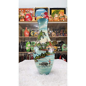 Mua Bình Bầu Sơn Mài Cao Cấp Vẽ phong cảnh làng quê sông nước Việt Nam size 55x20 cm