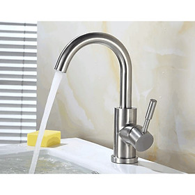 Mua Vòi Lavabo nóng lạnh cần cong SUS304 + 2 dây cấp
