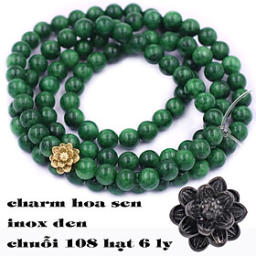 [Mệnh Mộc, Hỏa] Bộ Vòng Chuỗi, Tràng Hạt 108 Hạt 6 Ly Đá Cẩm Thạch Sơn Thủy Charm Hoa Sen Inox - Tràng Chuỗi Niệm Phật - An Yên - Thịnh Vượng - May Mắn - Tài Lộc - Bình An