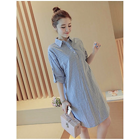 Đầm suông nữ cổ sơ mi hoạ tiết kẻ sọc vải thô đũi mát mẻ da132 - 2xl