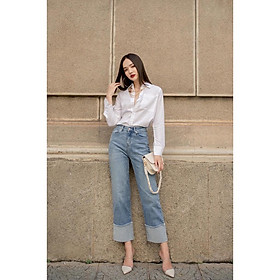 Quần suông đứng gấu may gấp ngược HQJeans cao cấp chất jeans denim VietNam xuất khẩu co giãn tốt, độ bền cao