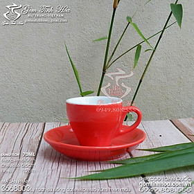 Ly tách sứ uống cafe espresso 70ml men màu đỏ gốm sứ Bát Tràng