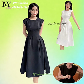 Đầm midi chít eo tuyết mưa cao cấp trắng đen tay con sát nách xoè dài đi biển dự tiệc cao cấp size S M L