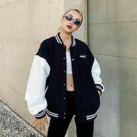 Áo khoác bomber Missout đen unisex nam nữ - vải nhung gân dày dặn - SHOP MAYLAN