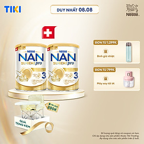 Bộ 2 Lon Sữa Bột Nestlé NAN SupremePro 3 với 5HMO giúp tăng đề kháng, đạm gentle Optipro giúp dễ hấp thu & ngừa nguy cơ dị ứng (chàm sữa) cho bé 2-6 tuổi - Tặng Ghế gấp gọn