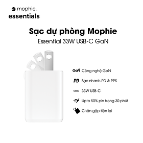 Mua Sạc mophie Essential 33W USB-C GaN dành cho iPhone/SamSung/Android/Tablet  1 đổi 1 - Hàng chính hãng