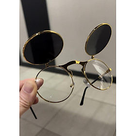 Kính râm Mắt tròn tròng thủy tinh mở nắp cao cấp