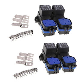 4 Sets 12V 40A 5-Pin Relay and Relay Holder Socket Integrated with Terminals